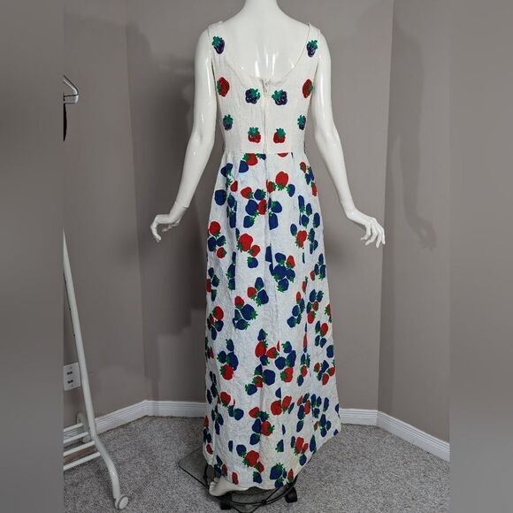 Hugh Garber Maxi dress 60s fruit print pockets sleeveless size 6 - Picture 2 of 12